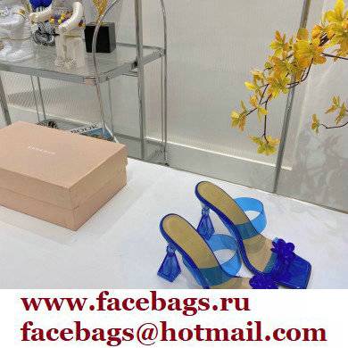 Mach  &  Mach Heel 9.5cm Rose Flower Mules PVC Blue 2022